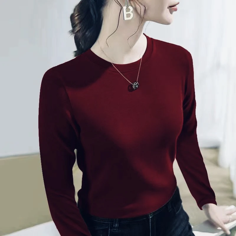 春季新款616低领时尚气质纯色长袖打底衫韩版洋气显瘦修身网红