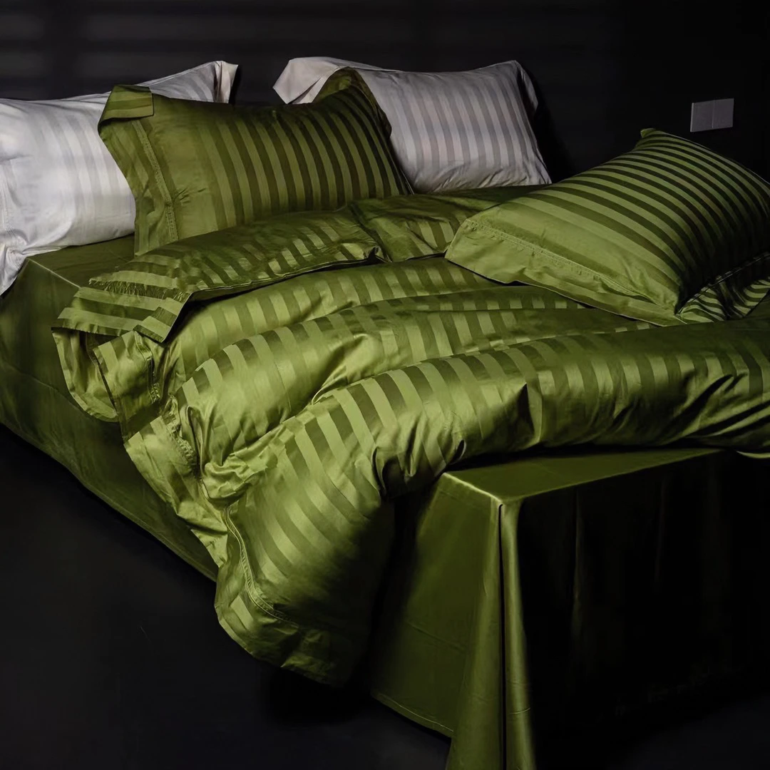 品牌原单真正100支600T双股匹马棉全a版缎条提花四件套 顺滑舒适