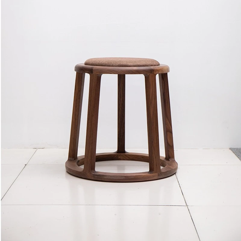 北美黑胡桃木新中式茶台凳换鞋凳禅意茶凳实木圆凳简约矮凳软包凳