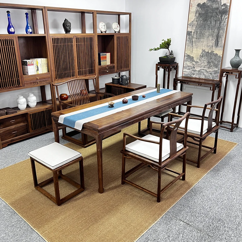 【原创设计】数据品 北美黑胡桃木新中式禅意如意勾茶桌椅组合包邮
