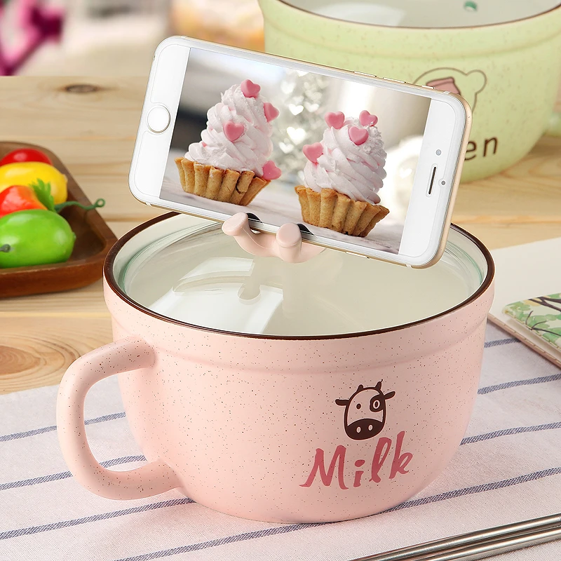 一人份学生宿舍陶瓷泡面碗带盖高颜值防烫汤碗餐具芝麻点方便面杯