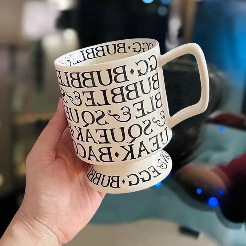 罗马印象陶瓷马克杯英文字母高颜值奶油色高脚咖啡牛奶早餐水杯子