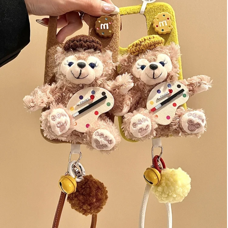 ins秋冬绒布画家达菲熊适用苹果16promax手机壳15pro手提14可爱13