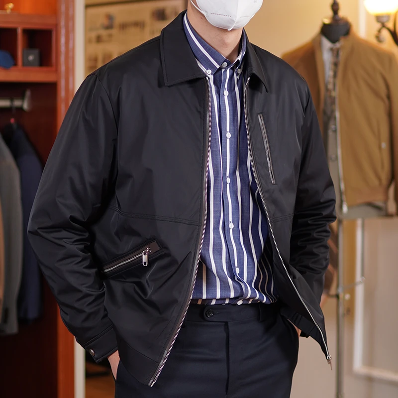 MNW冬季新款男士翻领羽绒服夹克 加厚商务休闲外套 白鹅绒填充