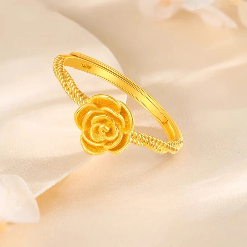 足银戒指 足银外包金 玫瑰花戒指女款花朵指环送女友闺蜜节日礼物