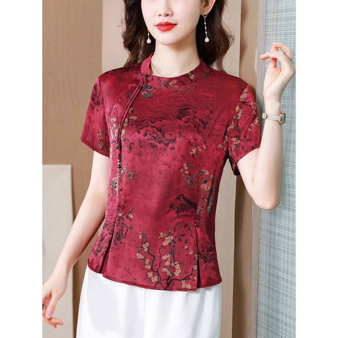 新中式旗袍唐装女士国风衬衫夏季碎花上衣2025新款妈妈洋气小衫