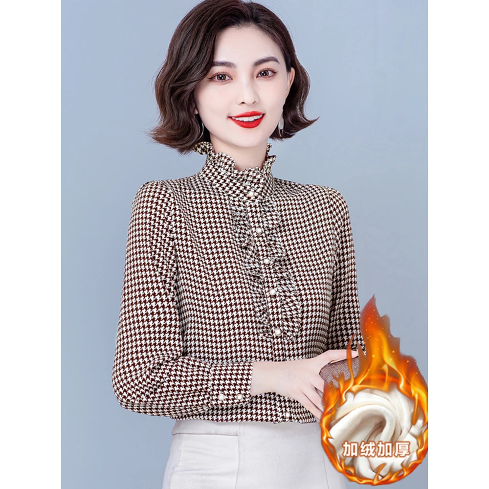 衬衫女士季2025新款春秋冬格子加绒加厚上衣时尚保暖小衫长袖衬衣