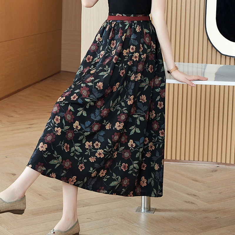 气质印花半身裙女裙子2025年夏装新款漂亮碎花大摆裙百搭过膝中裙