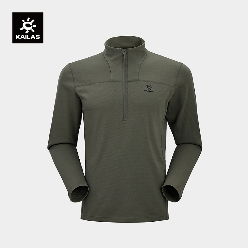 KAILAS凯乐石长袖T恤吸湿排汗半开胸户外登山跑步运动立领上衣男