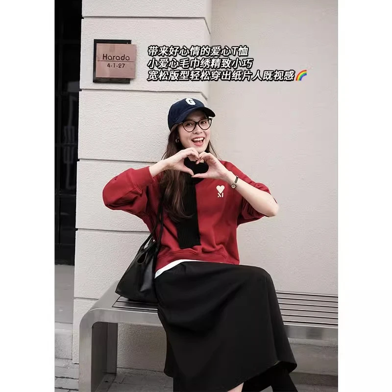 美洋MEIYANG奶油甜心卫衣毛巾锁链绣美式爱心字母圆领现货