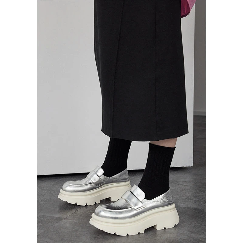 美洋MEIYANG【特卖捡漏】银箔牛皮乐福鞋 懒人一脚蹬JK单鞋