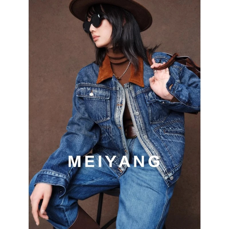 美洋MEIYANG【特卖捡漏】椰蓉可颂牛仔外套 加绒拼接短款外套
