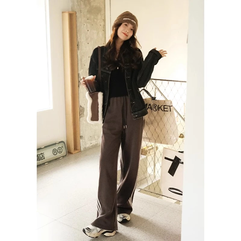 美洋MEIYANG【特卖捡漏】慢调休闲裤加绒侧条纹阔腿校服裤休闲裤女