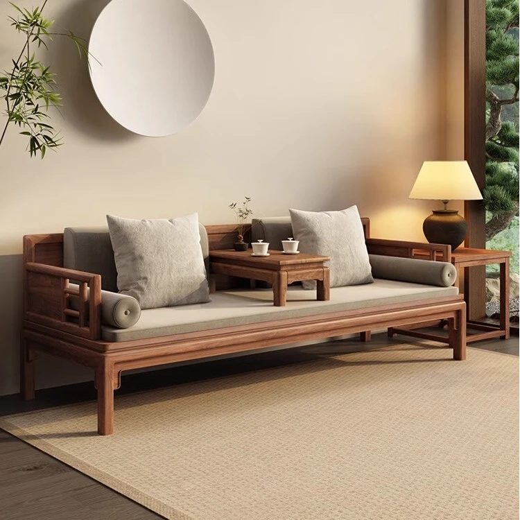 新中式实木罗汉床南美胡桃木小户型专属带炕几客厅禅意沙发罗汉榻