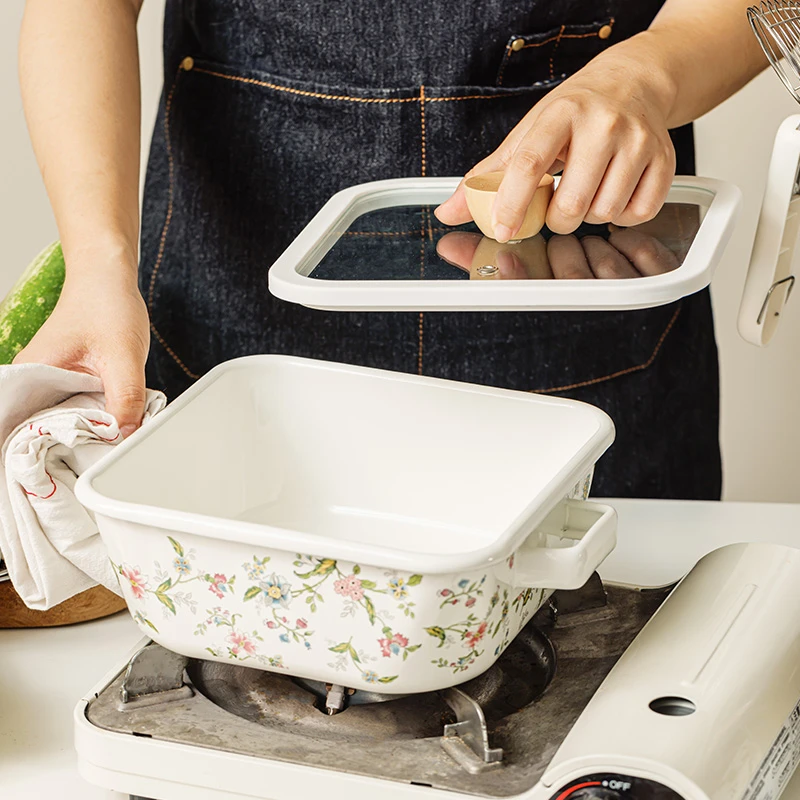 20cm搪瓷珐琅方锅 普罗旺斯系列（灶具通用）加盖