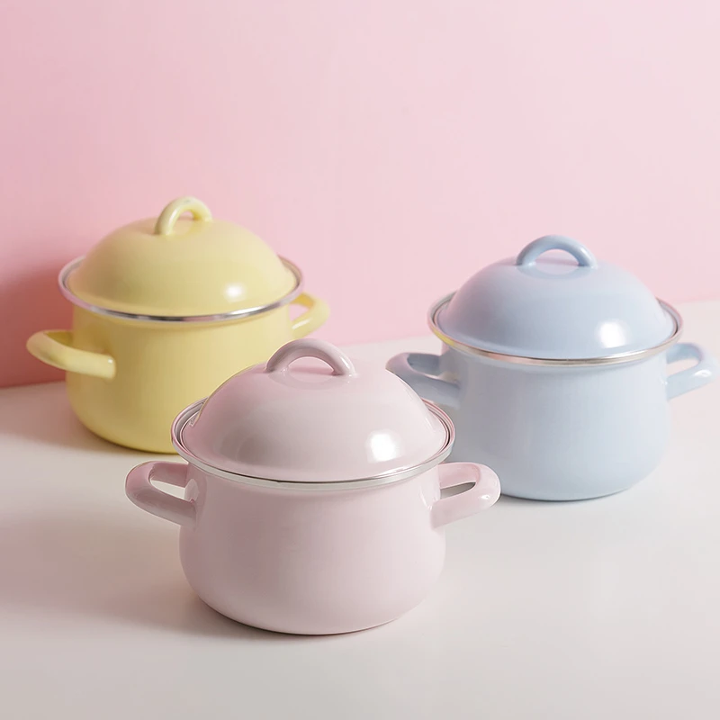火爆韩国的马卡龙色搪瓷珐琅汤锅双耳锅 电磁炉明火可以用