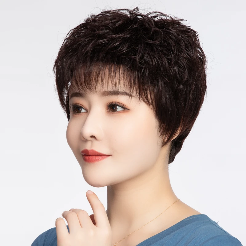 【富贵迷人眼】时尚妈妈短款假发真人发丝贵气时髦洋气全真发头套