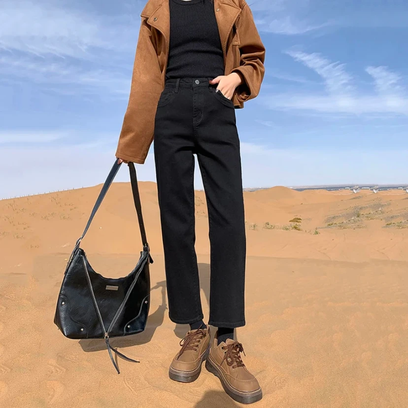 高个子也能穿的烟管裤高腰弹力显瘦直筒加长版2025春季牛仔小黑裤