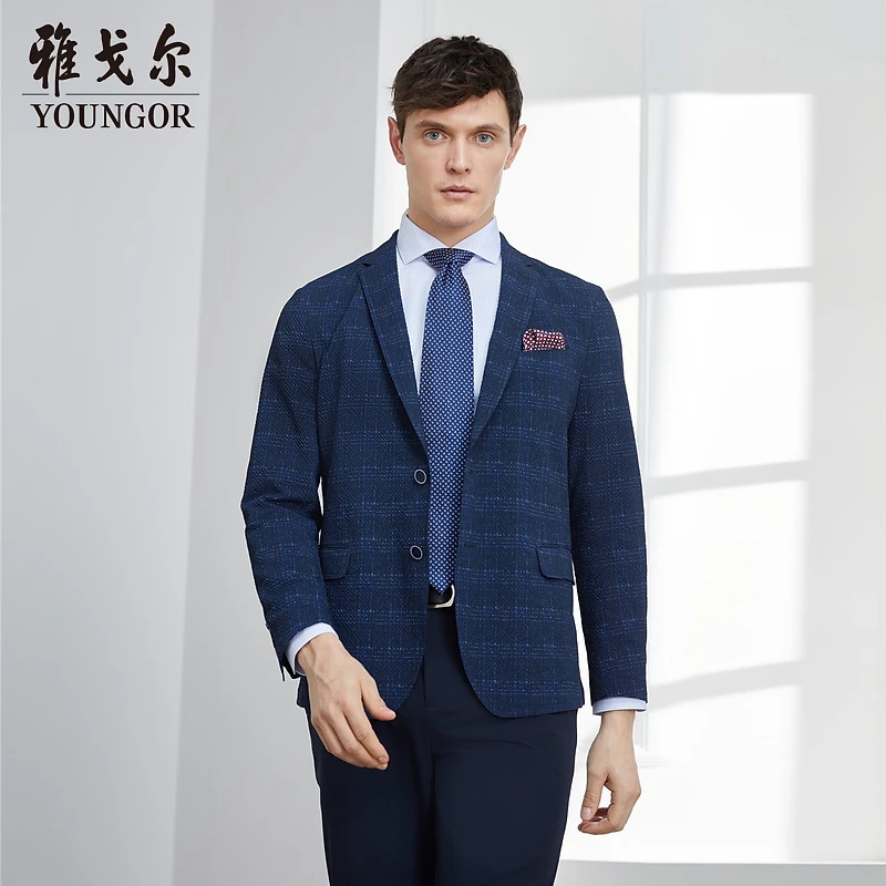 【格纹时尚西服】雅戈尔男士简约商务质感时尚经典格纹西服平驳领