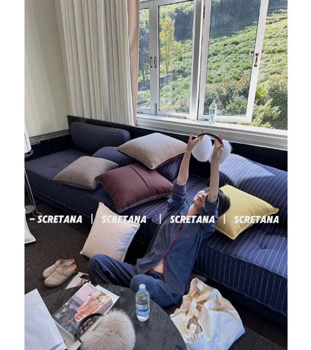 SCRETANA/安娜的秘密不大蓝情侣长袖长裤家居服套装SE8188