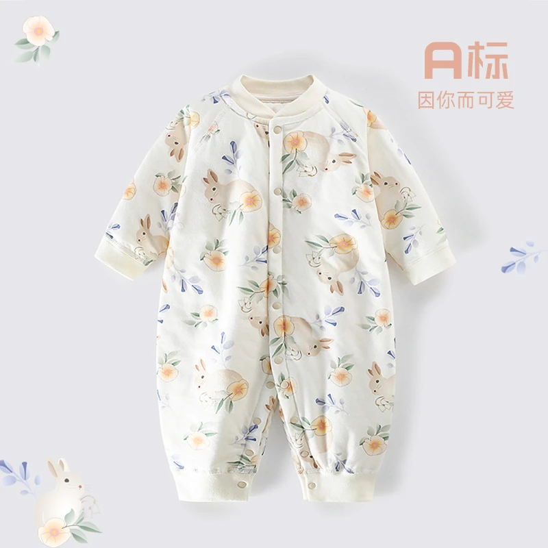 新生儿连体衣春秋a类40克夹棉衣宝宝哈衣爬服冬季保暖婴儿连体衣