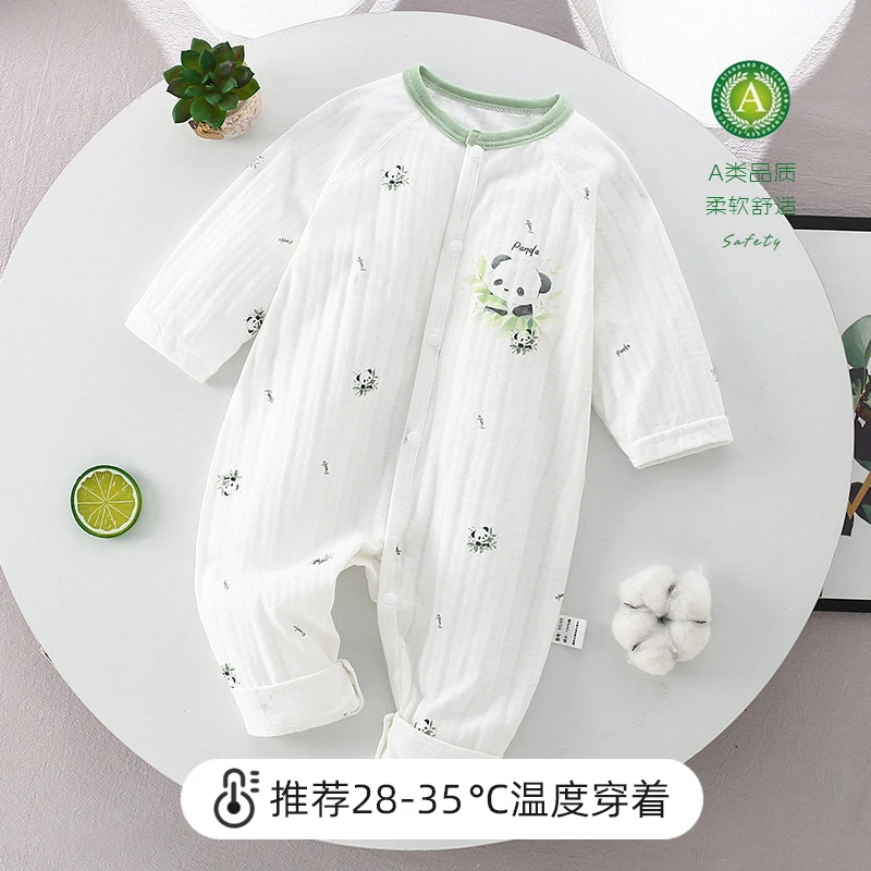 连体衣婴儿a类纯棉夏季薄款宝宝衣服空调服无骨哈衣长袖婴儿衣服
