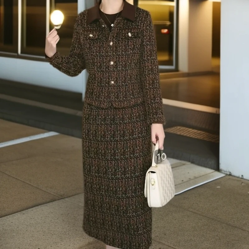 时尚感小香风显瘦两件套2024冬季新款连衣裙加厚外套减龄减龄套装