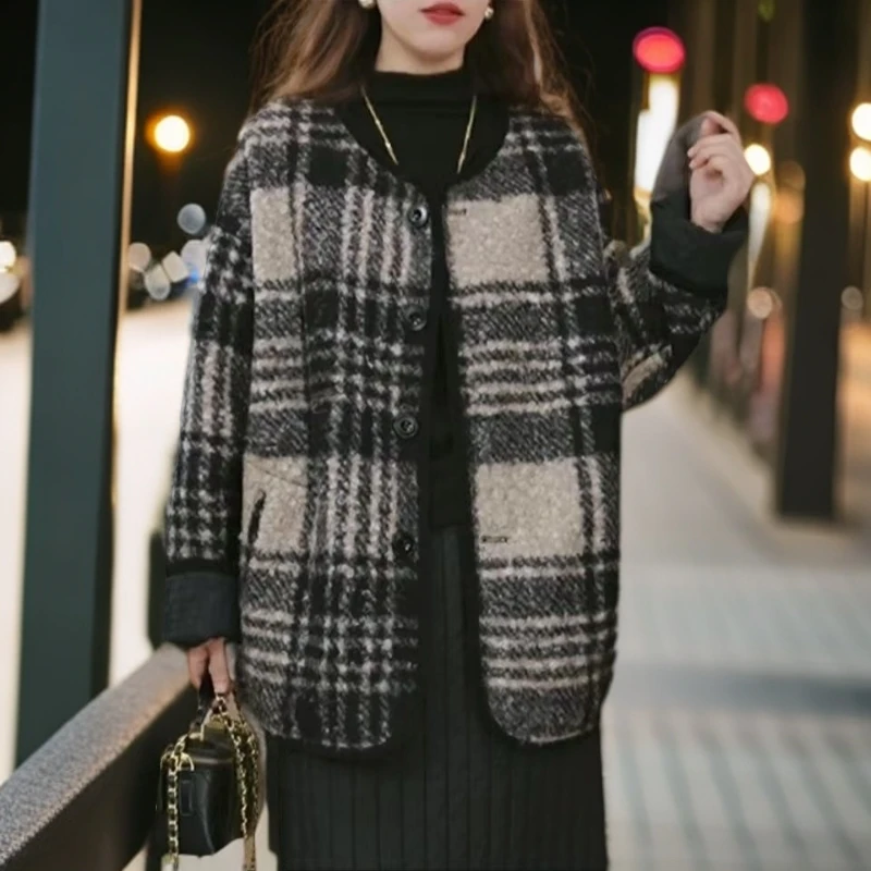 两面穿时尚百搭小香风休闲显瘦毛呢外套2024新款冬季遮肉洋气上衣