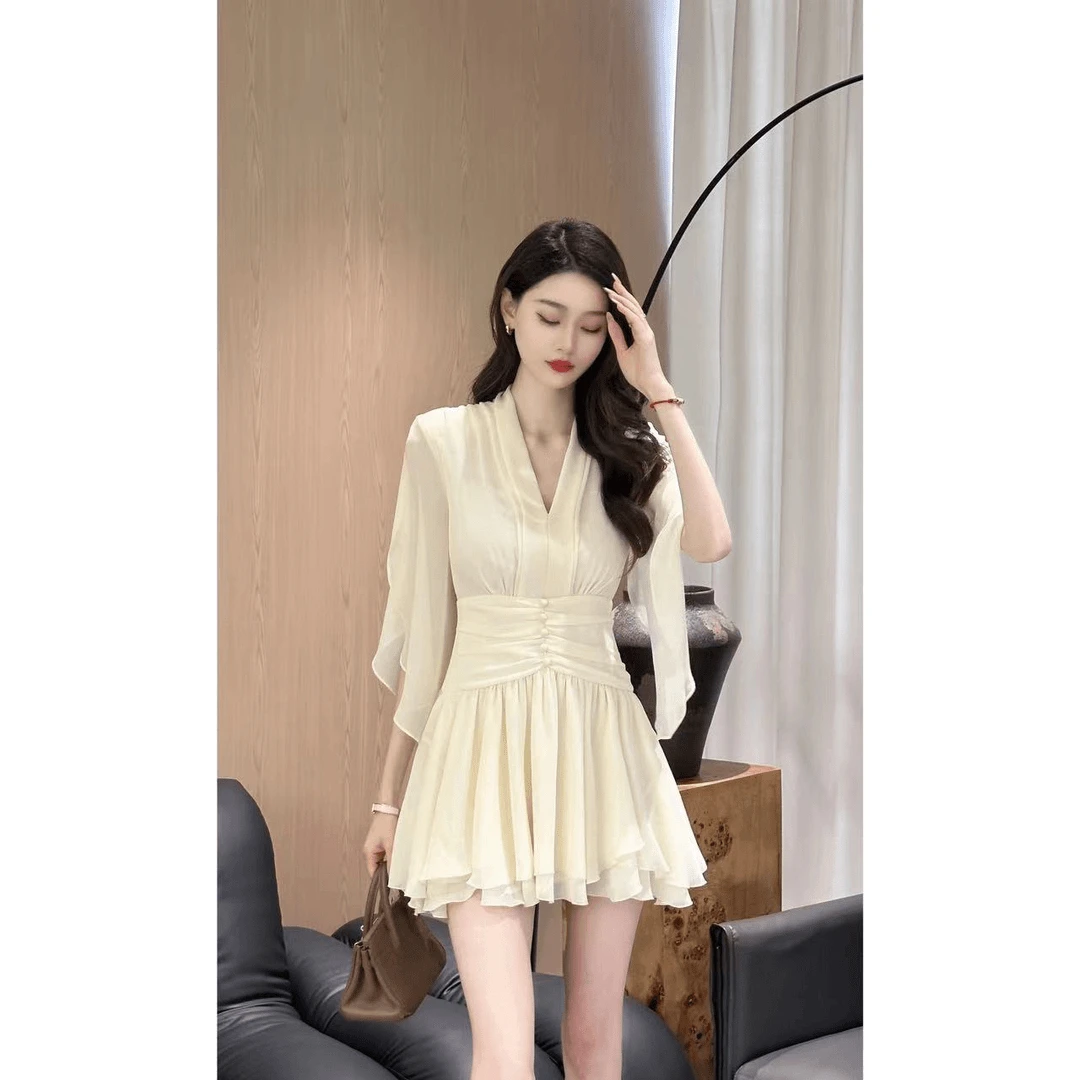 收腰显瘦雪纺连衣裙2025夏季新款时尚气质穿搭遮肉减龄高腰仙女裙