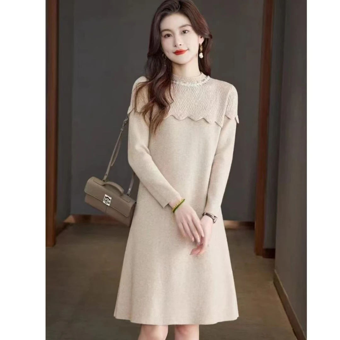 小香风针织连衣裙女2024新款秋冬宽松显瘦中长款配大衣内搭打底裙