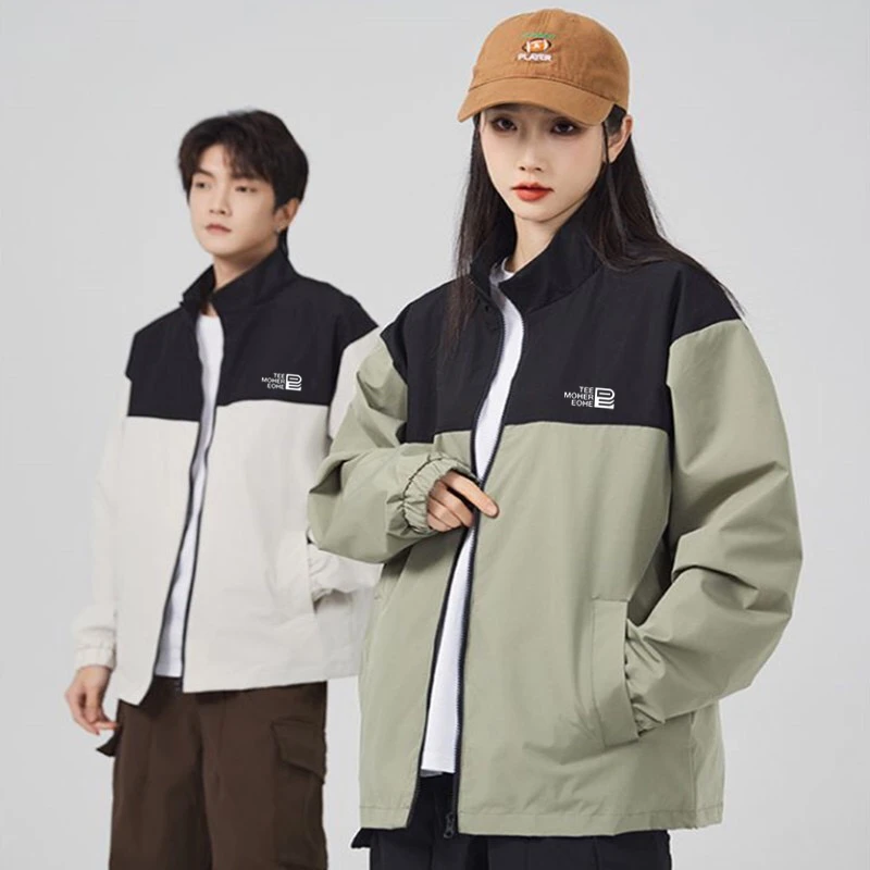 新款拼色冲锋衣防水夹克男户外立领风衣情侣款外套百搭撞色休闲