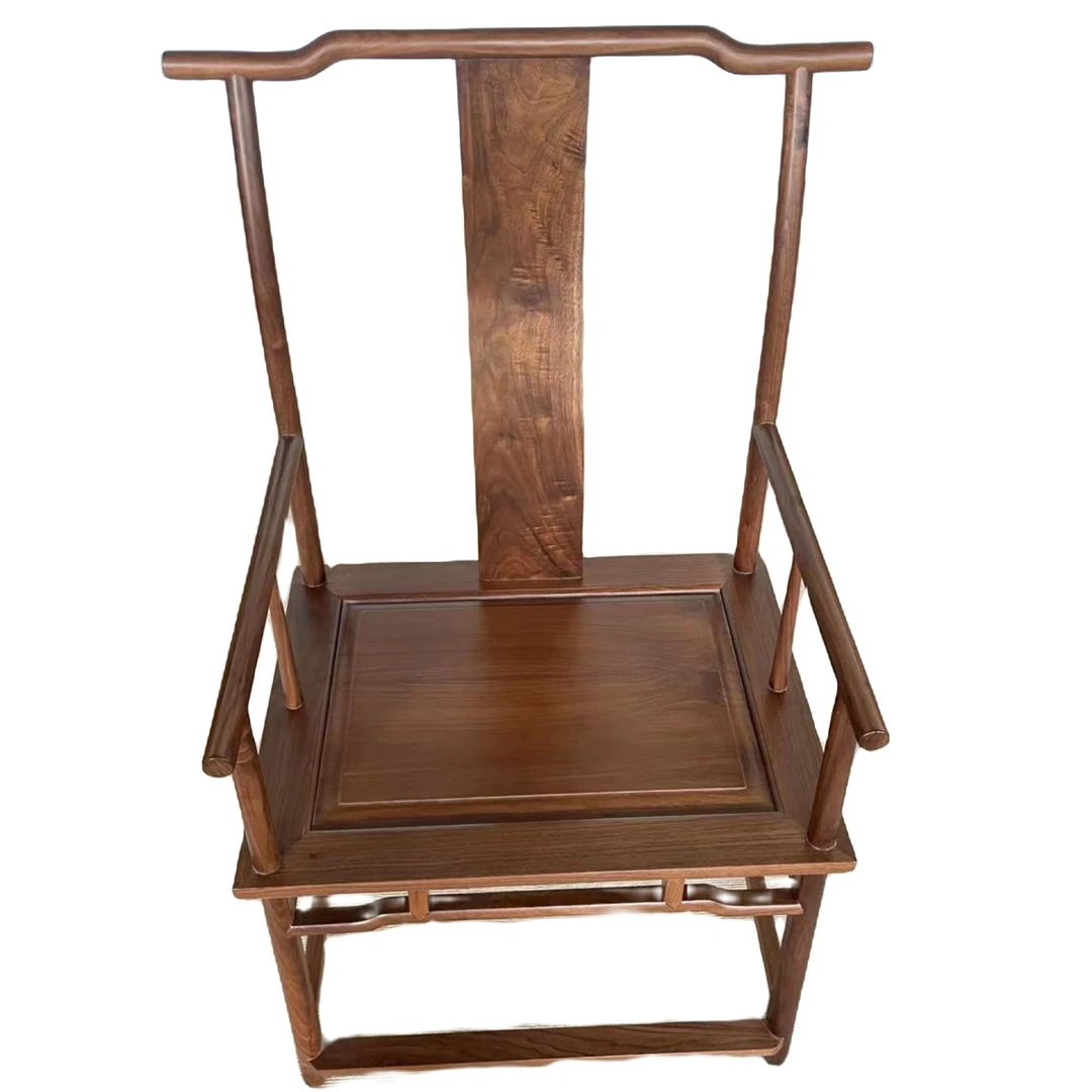 新中式实木办公明式太师椅主人椅北美黑胡桃靠背茶桌椅实木椅家用