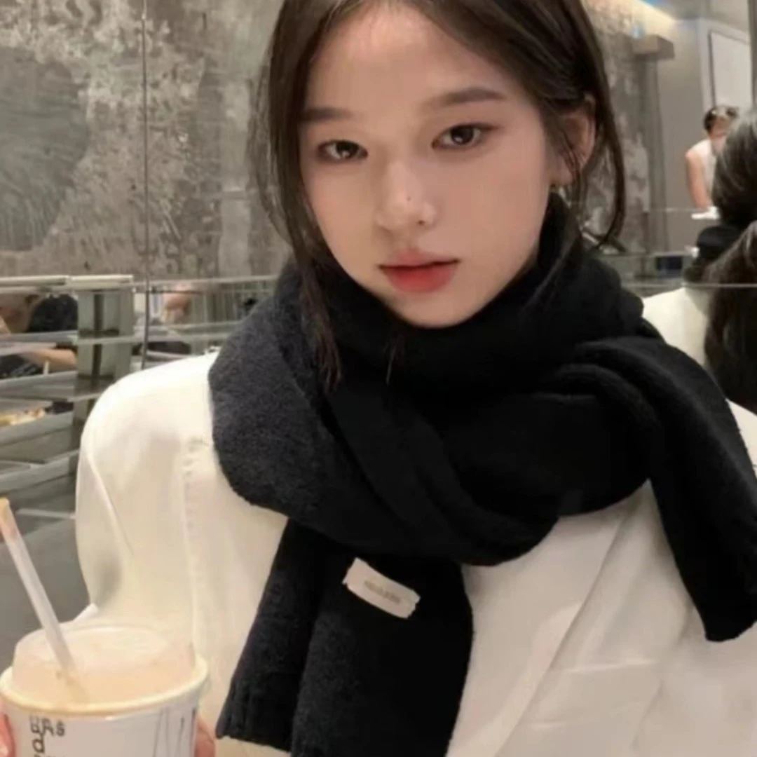 韩版纯色保暖围巾女秋冬季百搭毛线软糯学院风百搭美拉德风潮围脖