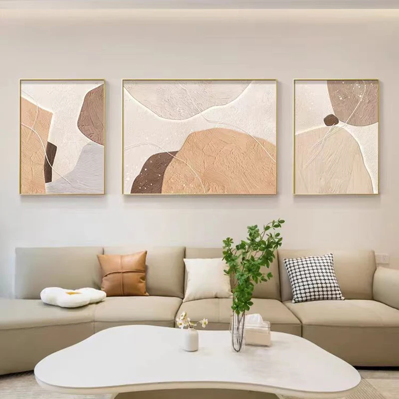 砂岩装饰画【时运物语】高级感客厅沙发背墙三联组合画砂岩画