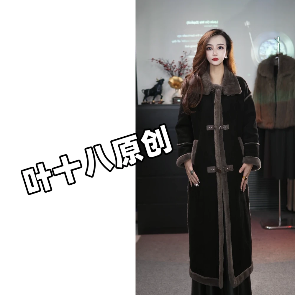 【叶子宠粉专属】叶十八定制时尚皮毛一体大衣时尚气质秋冬中长款
