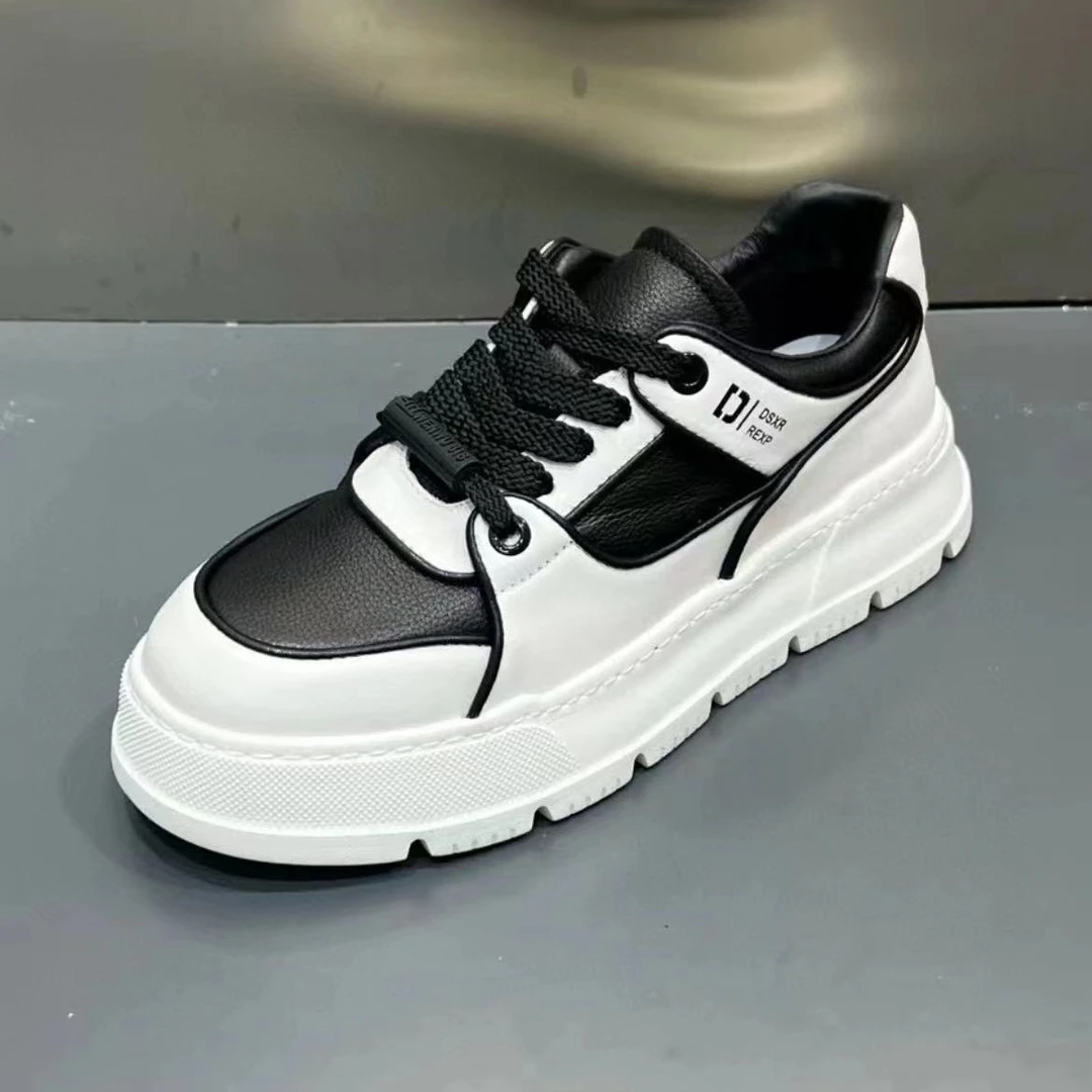 男士秋季新款真皮休闲板鞋时尚潮鞋百搭轻便厚底透气舒适增高男鞋