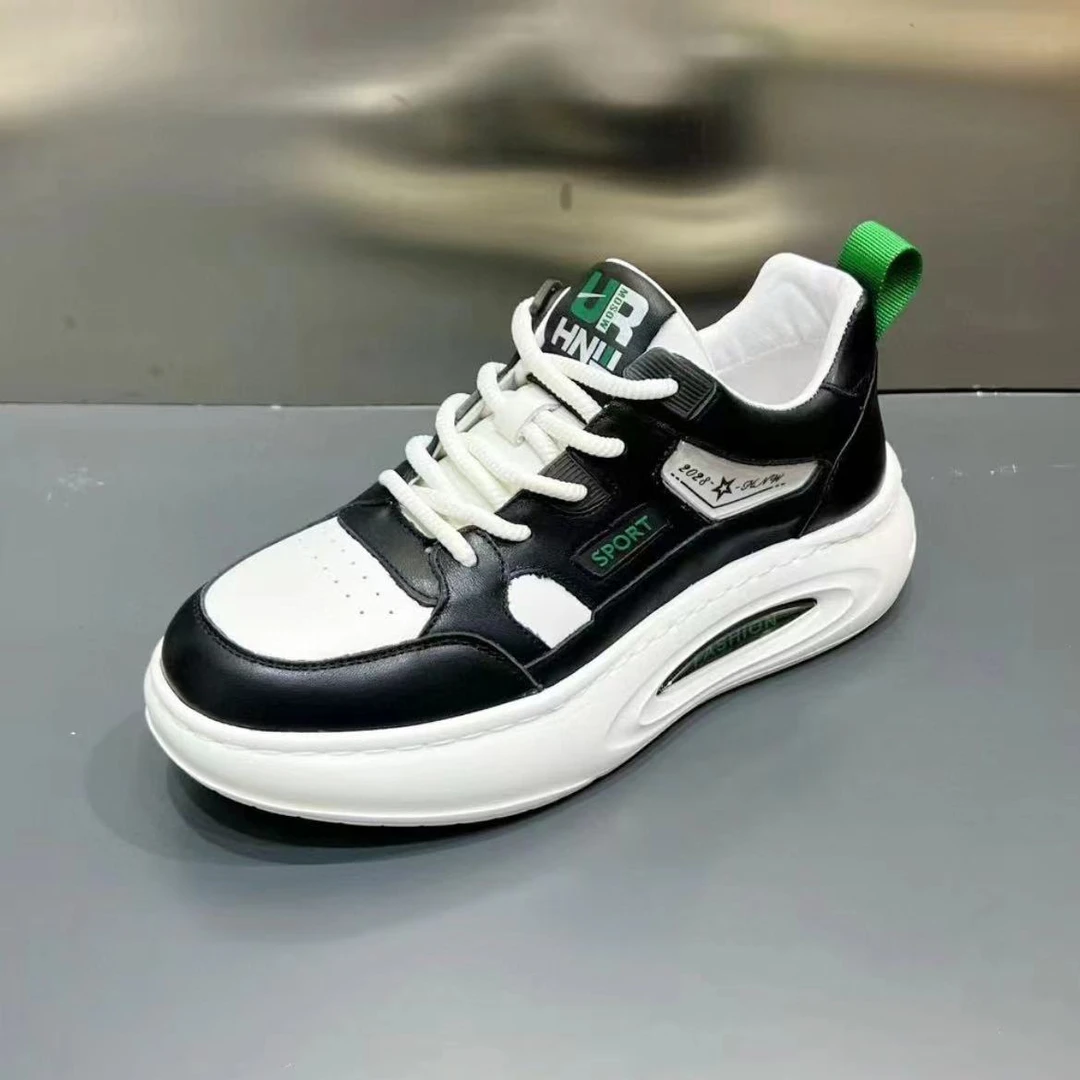 2025新款头层牛皮老爹鞋休闲真皮男鞋厚底增高轻便时尚透气小白鞋