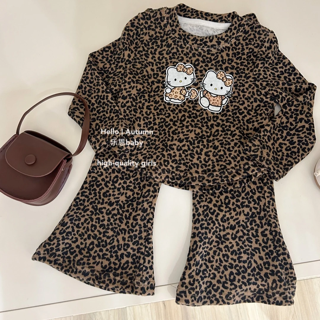 【乐恩童装】女童早秋款豹纹KT套装宝宝长袖上衣长裤洋气可爱两件套