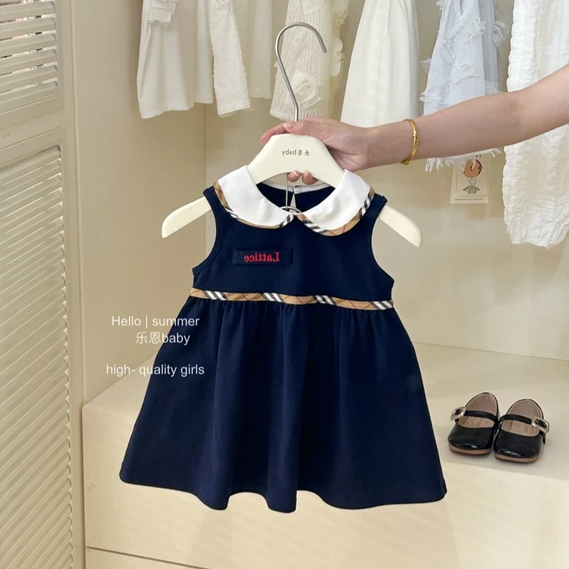 【现货】【乐恩童装】女童夏季学院风藏青色背心裙宝宝连衣裙时髦裙子