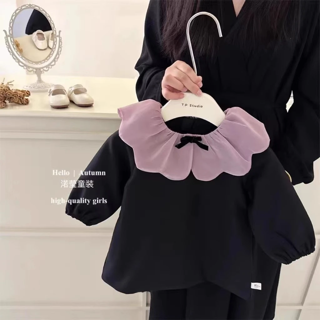 韩国童装女宝宝小香学院风2024秋冬洋气长袖娃娃花瓣领公主裙