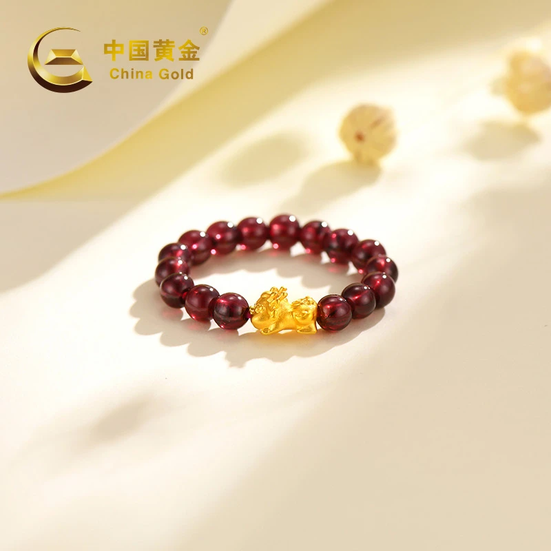 足金【中国黄金】A20021# 招米进宝石榴石小众戒指轻奢五金女孩