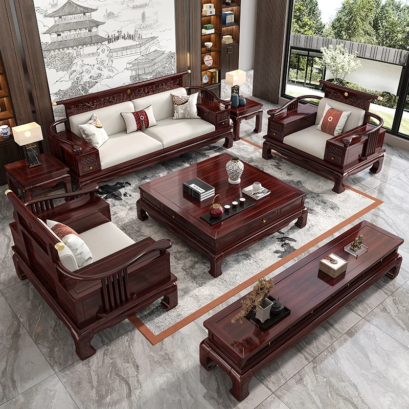 新中式乌金木实木沙发高级感大气中式轻奢客厅家用简约古典别墅