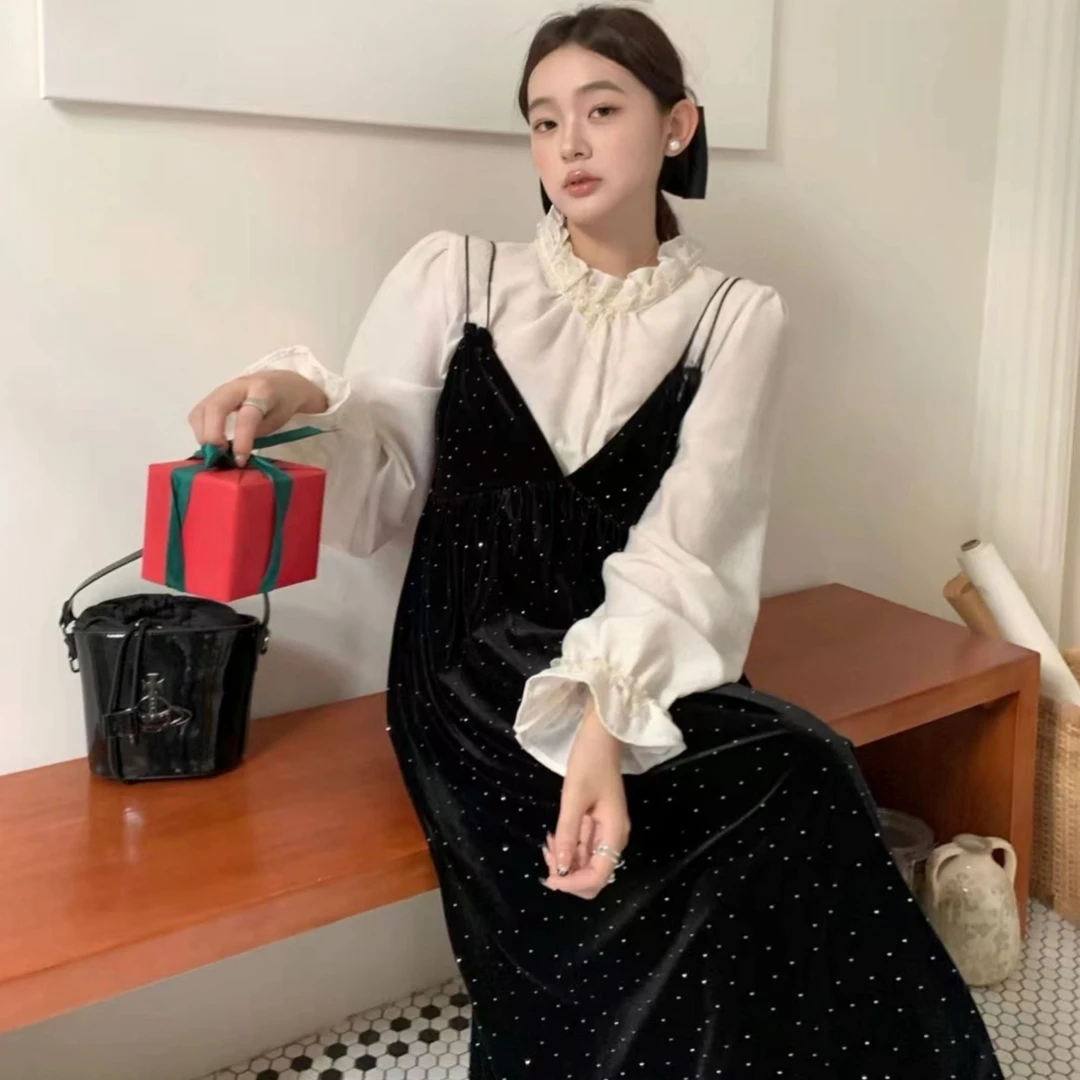 橘子家泡菜满天星丝绒连衣裙【不含衬衫】