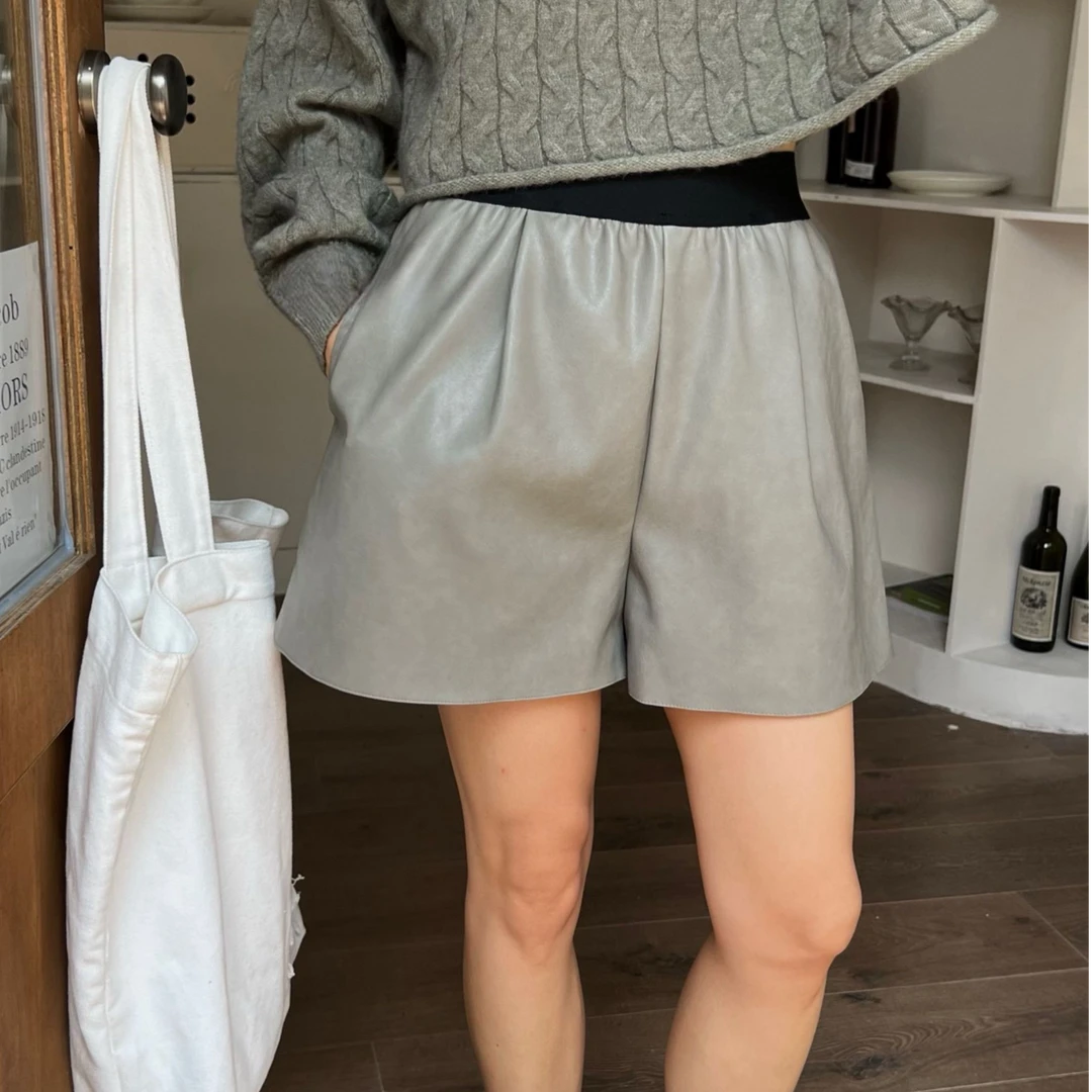 橘子家黑金系列超质感高级皮短裤