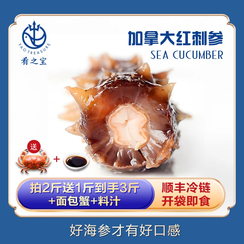 开袋即食加拿大鲜蒸红刺参3斤即食进口野生鲜海参4-5头免泡发海参