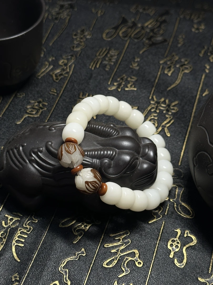 鼎盛源天然白玉菩提根绕指柔桶珠菩提莲子手持单圈新中式盘玩手串