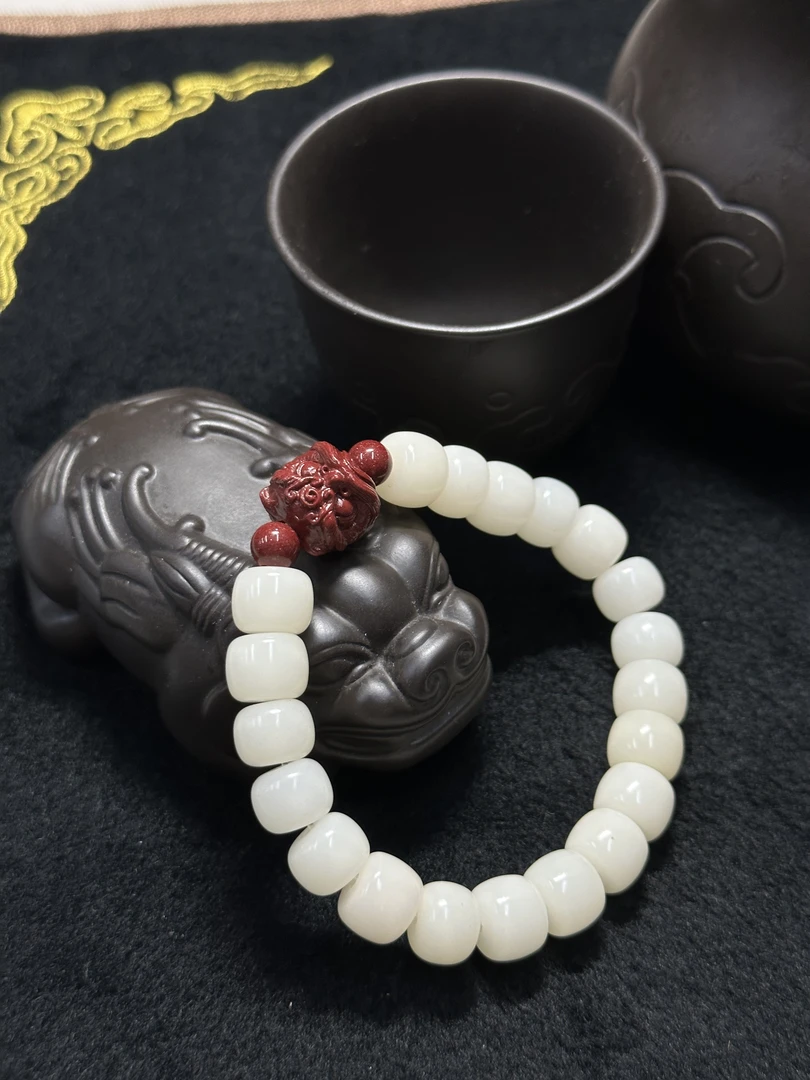 鼎盛源中式白玉菩提根桶珠手串醒狮紫金男女同款文玩手串