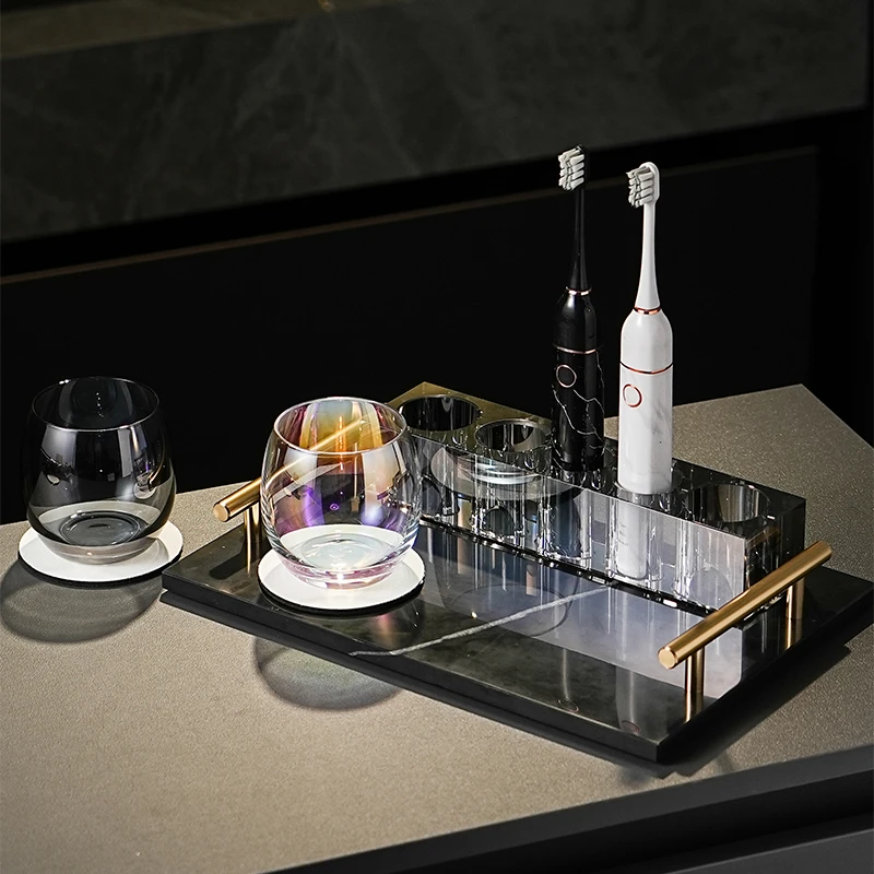 奥洛嘉高端水晶电动牙刷置物架酒店风洗手台轻奢洗漱口杯收纳套装