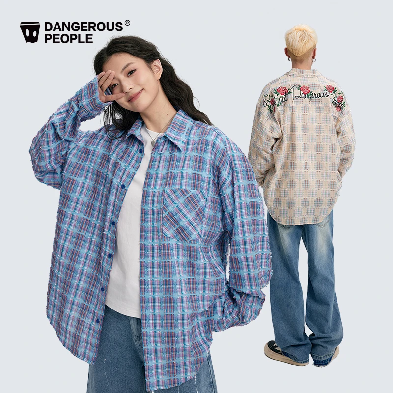 Dangerouspeople薛之谦dsp玫瑰刺绣宽松休闲时尚百搭翻领长袖衬衫