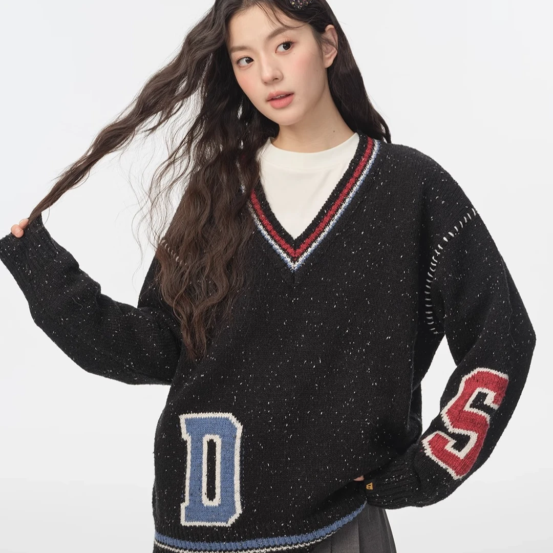Dangerouspeople薛之谦dspV领字母潮酷提花宽松情侣百搭针织衫